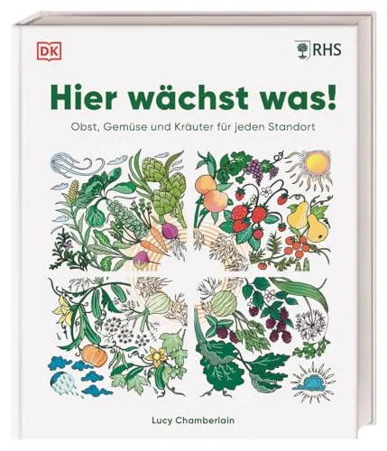 Hier wächst was!: Der ultimative Gartenratgeber für Obst, Gemüse und Kräuter - Entdecken Sie über 150 Pflanzen für jeden Standort und 8 Zonen. Dieser Ratgeber bietet Ihnen die perfekte Anbauplanung für Ihren Küchengarten und hilft Ihnen, Ihre Pflanzen optimal zu nutzen! Ideal für Gartenliebhaber!','category':'Bücher'}