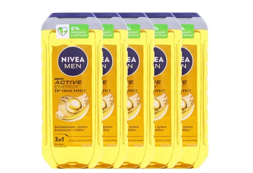 Nivea Duschgel 5 x NIVEA MEN Active Energy Duschgel je 250ml 3in1 24h Frischeeffekt