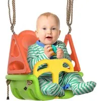 Outsunny Einzelschaukel für Kinder, verstellbar, Grün+Gelb+Orange - Schaukel für Garten und Balkon, belastbar bis 70 kg, ideal für Kinder ab 9 Monaten, sorgt für sicheren Spielspaß im Freien.