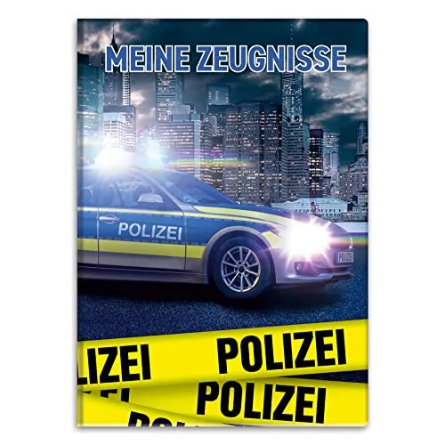 itenga Zeugnismappemit Motiv DIN A4 Dokumentenmappe Zeugnisse - für Kinder Jugendliche Schüler Mädchen (Polizei)