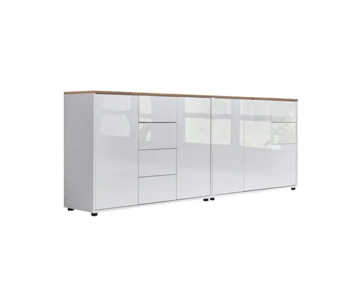 BMG Möbel Kommode Sideboard Mailand Set 13 – Stilvoll und Praktisch - Elegantes Sideboard Mailand Set 13 mit weiß lackierten Hochglanzfronten und Push-to-open-Funktion. Bietet viel Stauraum für Kleidung, Schuhe und mehr. Wählen Sie zwischen verschiedenen Ausführungen für Ihr Zuhause.