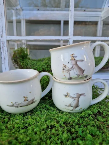 Tasse Becher Hase mit Kind Ostern Keramik 3er Set 180ml