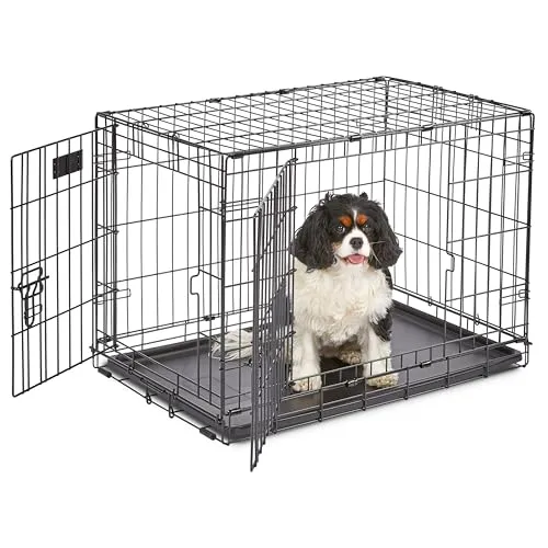 Produktbild MidWest Homes for Pets iCrate Hundebox, klappbar, 2 Türen, Trennwand, auslaufsichere Bodenwanne, sichere Verriegelungen, Drahtgitterbox für mittelgroße Rassen, tragbar, robust, leichter Aufbau, 76 cm