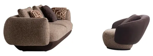 Designer Braune Sitzgarnitur 2tlg - Stilvoller Dreisitzer und Luxus Sessel - Elegantes Sofa Set in Braun, bestehend aus einem Dreisitzer und einem Sessel. Mit bequemen Kissen und modernem Design, ideal für Ihr Wohnzimmer. Maße: 275 x 105 x 72 cm.