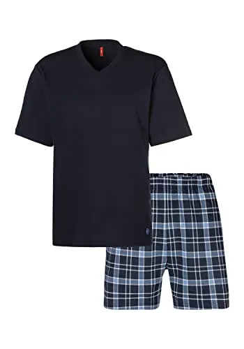 s.Oliver Pyjama Set mit Eingrifftaschen - Gemütliches 2-teiliges Pyjama-Set in marine-blau-kariert mit praktischen seitlichen Eingrifftaschen und bequemem V-Ausschnitt, ideal für entspannte Nächte.