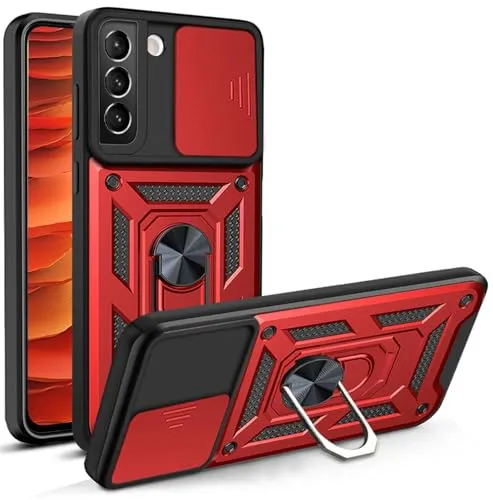 Handyhülle für Samsung Galaxy S22 | Stoßfest & Kratzfest | Mit Kameraschutz, Anti-Fingerabdruck & robustem Panzerschutz-Design | Rot