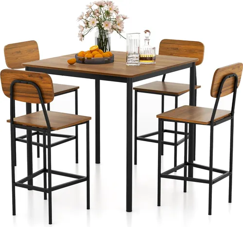 COSTWAY 5-teiliges Esstisch-Set mit 4 Barhockern