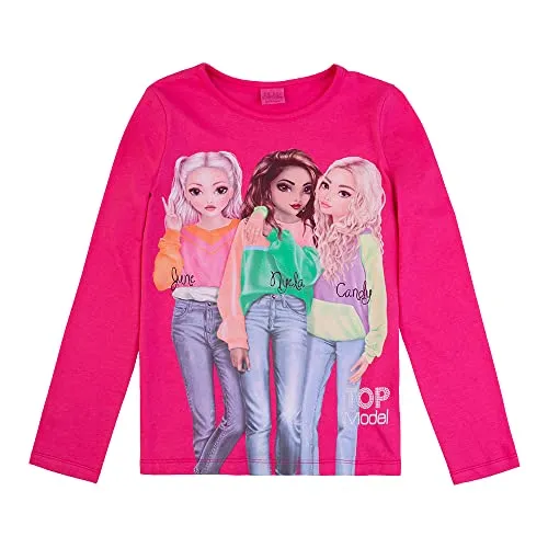 Top Model Mädchen Langarmshirt mit June, Nyela & Candy 75062 pink, Größe 152, 12 Jahre
