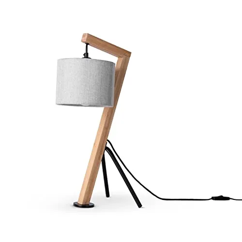 Paco Home Tischlampe Retro E27 - Vintage Holz Nachttischlampe - Stylische Tischlampe aus hochwertigem Bambus und Stoff, ideal für Wohnzimmer oder Schreibtisch. Ihr einzigartiges Design macht sie zum Blickfang in jedem Raum.