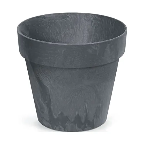 Prosperplast Cube Beton Effect Blumentopf für Innen- und Außenbereich Pflanzkübel UV-beständig Rund Kunststoff (Ø 300mm, Anthrazit)