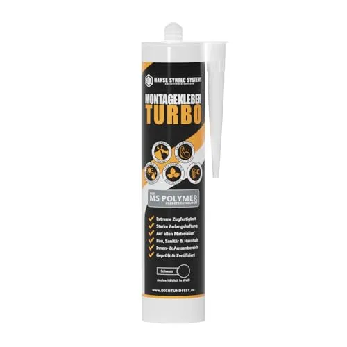 HSS Montagekleber TURBO 290ml, MS Polymer Klebetechnologie, Kraftkleber, Baukleber, Innen und Außen, alle Materialien, UV- und witterungsbeständig (Schwarz (290ml))