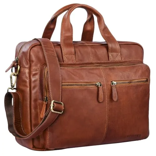 STILORD 'Leandro' Ledertasche Herren Laptoptasche 15.6 Zoll - Messenger-Bag mit separatem Laptopfach für 15.6 Zoll, ideal für Geschäftsreisen dank Trolley Aufstecksystem und viel Stauraum für A4 Ordner, Bücher und mehr.