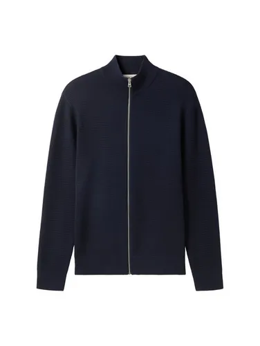 TOM TAILOR Denim Strickjacke mit Stehkragen - Casual Style in Sky Captain Blue - Strickjacke für Damen, atmungsaktiv und pflegeleicht, ideal für lässige Outfits. Der Stehkragen bietet zusätzlichen Komfort und Stil.