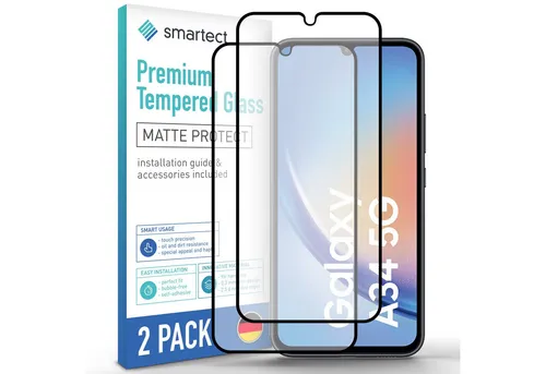 smartect Displayschutzglas Schutzglas Panzerfolie Full Screen Matt für Galaxy A34 5G, Set, 2 Stück, Schutzfolie Glasschutz Bildschirm