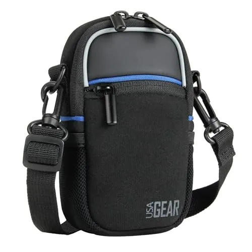 USA Gear Kompakte Kameratasche (Schwarz) Point and Shoot-Kameratasche mit Zubehörtaschen, Regenschutz und Schultergurt - Kompatibel mit Sony CyberShot, Canon PowerShot ELPH, Nikon COOLPIX und Mehr