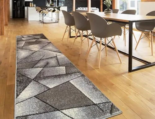 oKu-Tex Teppichläufer Wohnzimmerteppich [80x250 cm] weicher Kurzflor grau meliert - Grauer Läufer für Wohnzimmer oder Flur - Runner Living Room - Modernes geometrisches Design - Deutsche Marke