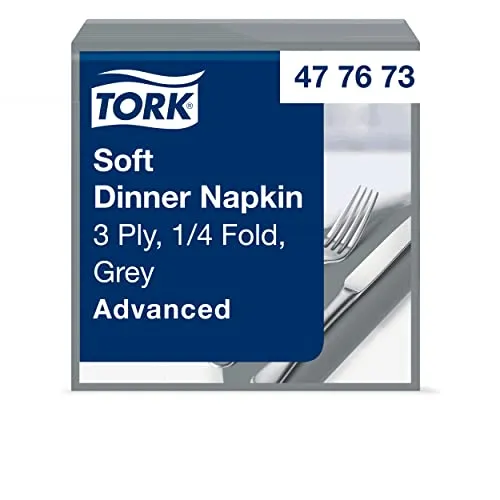 Tork Soft Dinnerservietten Grau, 1/4‑Falz, 3‑lagig, 40 cm × 39 cm, 100 Servietten, 477673