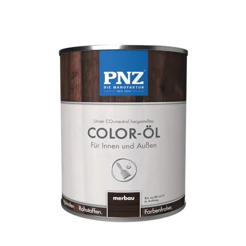 PNZ Color-Öl für Innen und Außen - lösemittelfrei und nachhaltig - Hochwertiges, lösemittelfreies Farböl für alle Hölzer, auch für Bienenhäuser geeignet. Ideal für den Innen- und Außenbereich, schützend und pflegend mit regionalen Rohstoffen hergestellt. 2,5L Merbau-Farbe im praktischen Gebinde.