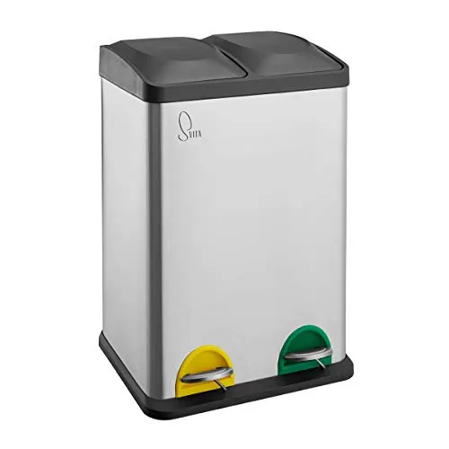 Svita Mülleimer TC2X20, Edelstahl-Trennmülleimer für Küche und Büro - Haushaltszubehör mit 2 herausnehmbaren Inneneimern und Tretpedal, ideal für müheloses Mülltrennen in modernem Silber-Design.