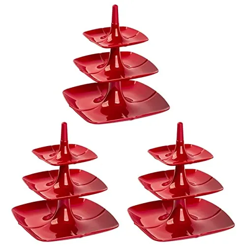 3x Etagere 3 stöckig Kuchenständer Dessertständer Tortenhalter Käseplatte Kunststoff Farbe rot