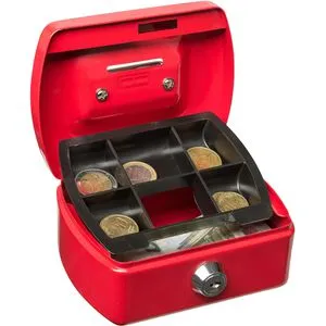 Idena Geldkassette mini 50032, rot - Kompakte Geldkassette mit Zylinderschloss, 6 Münzfächern und praktischem Münzeinwurf. Ideal zum sicheren Verstauen von Bargeld und Quittungen.
