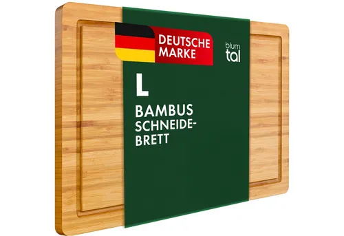Blumtal Schneidebrett 100% Bambus antiseptisches, 2cm dickes massives Brett, Holz, Bambus, massiv mit praktischer Saftrille