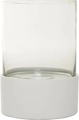 VIVANNO CANDIRA Windlicht Kerzenhalter - Lampen: Rundes Windlicht aus robustem Fiberglas mit abnehmbarem Glasaufsatz – ideal für kreative Dekorationen zu jedem Anlass.