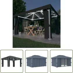 Anthrazit Pavillon 4x3 m mit Vorhängen & LED-Lichterkette