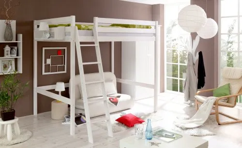 Mid.you Hochbett Ticaa 855923 Matthias 140 - Massives Kiefernholz-Hochbett, ideal für Kinder- & Jugendzimmer, mit Platz für kreative Nutzung unter dem Bett, vielseitig montierbar und stabil.