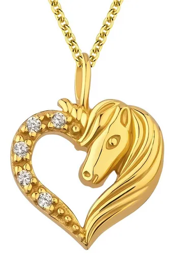 Limana Herzkette 925 Sterling Silber Gold Herz Pferde Einhorn Kinderkette Kinderschmuck (inkl. Geschenkdose), 36cm-39cm Idee Geschenk für Kinder Mädchen Kleinkind Enkelkind Enklin