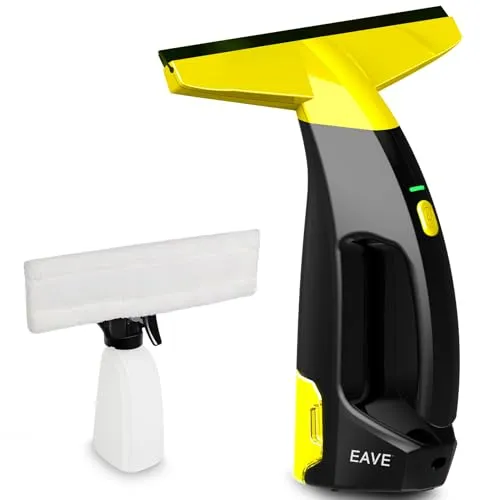 EAVE Fenstersauger Set, Akku Fenstersauger mit 45 Minuten Akkulaufzeit, Fensterreiniger Elektrisch mit 28cm Saugdüse & 200ml Wassertank, Geeignet für Fenster, Fliesen und Spiegel (gelb)