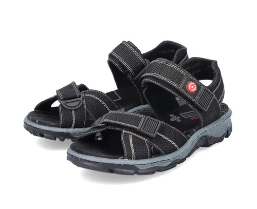 Sportliche RIEKER Sandale für Damen, Größe 40 - Wanderschuhe in schwarz aus Lederimitat mit 3 cm Keilabsatz, ideal für Sommertage und Outdoor-Aktivitäten. Bequem mit Klettverschluss und Trekking-Optik.
