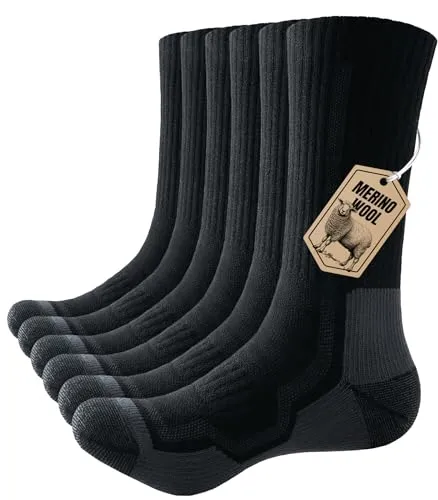 PULIOU Merino Socken Thermosocken Herren Damen Wandersocken Dicke Merinowolle Outdoor Trekkingsocken Anti-Blasen Arbeitssocken Wintersocken,3 Paar