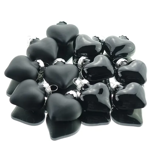 Kaemingk Weihnachtsanhänger Herzen Black schwarz 4 cm aus Glas - 12er Set