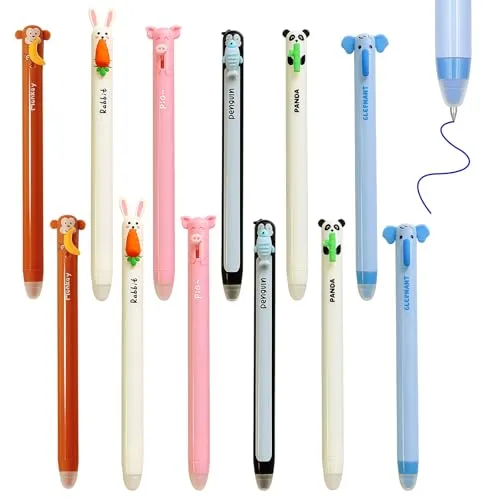 Stück Radierbarer Kugelschreiber, 0,7 mm Spitzendurchmesser, Gelstifte mit Tiermotiven,Kugelspitze zum Entfernen von Tinte,Einschulung,für Schule & Bürobedarf,Radierbarer kugelschreiber blau 12