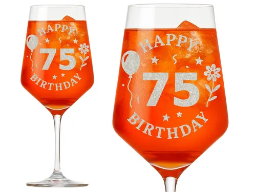 Valhalla Weinglas Gravur Happy Birthday 75. Geburtstag 350ml, 1-tlg., Glas, Atemberaubende Darstellung