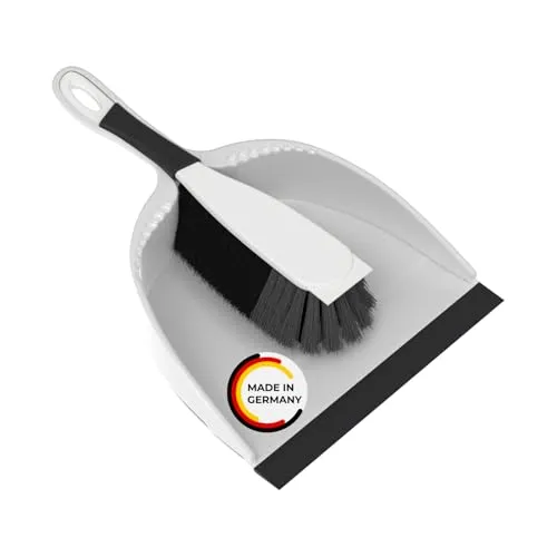 Rival Kehrgarnitur mit Lippe & gummiertem Griff stahlgrau – Handfeger & Schaufel mit Rosshaarmischung – ergonomisch geformtes Besen & Kehrschaufel Set – Kehrschaufel & Handfeger für Drinnen & Draußen