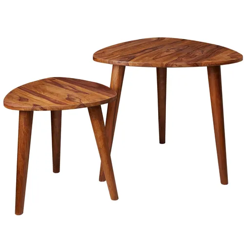 Wohnling Beistelltisch WL5.574 (2er Set) - Dreieckige Massivholztische - Ablagetische aus hochwertigem Mango-Holz mit modernem Design, ideal für stilvolle Wohnräume und vielseitig einsetzbar.