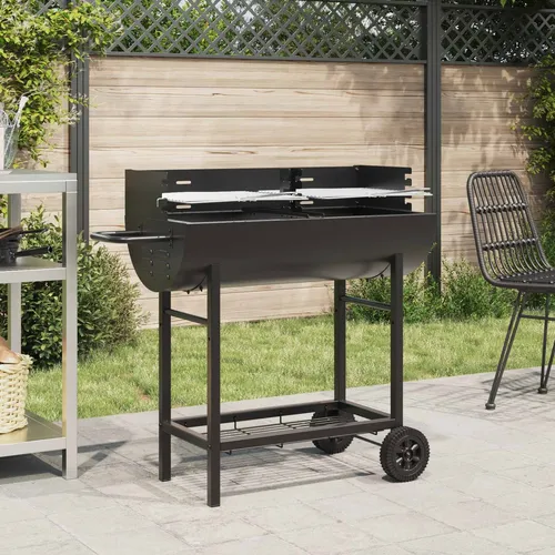 vidaXL Holzkohlegrill Verstellbar Schwarz 96,5 x 42,5 x 88,5 cm - Moderner Holzkohlegrill für den Außenbereich, hitze- und korrosionsbeständig. Mit höhenverstellbaren Grillrosten und praktischen Rollen für einfachen Transport, ideal für Gartenpartys oder entspannte Grillabende.