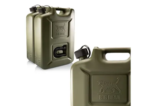 BigDean 20L Benzinkanister - 2 Stück in Olivgrün mit flexiblem Ausgießer - Benzinkanister, 20L ideal für Benzin & Diesel, UN-zugelassen und mit flexiblem Ausgießer für einfache Handhabung. Hergestellt in Deutschland für höchste Qualität und Sicherheit.