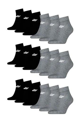 PUMA Unisex Quarter Socken Sneaker knöchelhoch für Damen Herren 18er Pack, Farbe:003 - Grey/Black, Socken & Strümpfe:39-42