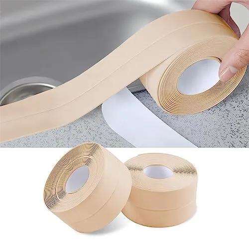 Rollen Dichtband Selbstklebend, Waterdichte en Dreckig Tape, Wannendichtband, für Fenster Tür WC Küche Bad, Lücke, Fliese,Waschbecken (Creme farben) 2