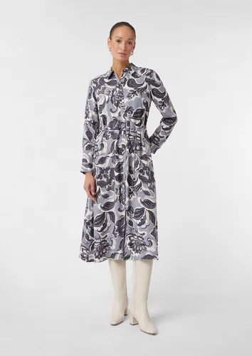 comma Midikleid mit Knopfleiste in Rauchblau, Größe 40 - Kleider: Lässiges Midikleid mit Hemdblusenkragen und Taillengürtel für eine feminine Silhouette – ideal für jede Gelegenheit!
