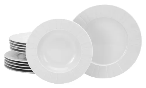 CreaTable 17608 Serie Barcelona 12-teiliges Geschirrset - Tafelservice aus hochwertigem Porzellan, spülmaschinen- und mikrowellengeeignet, mit elegantem Boho Chic Design für jeden Anlass.