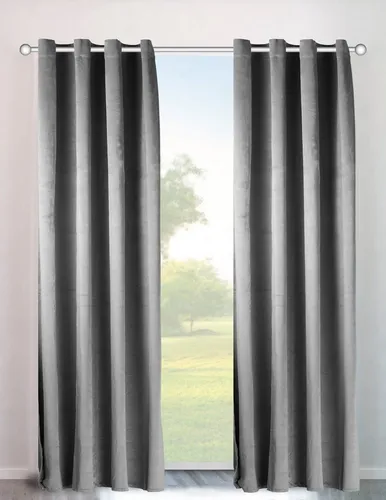 my home Vorhang Velvet Uni, 2er Set - Fertiggardinen aus hochwertigem Polyester, blickdicht und edel in Samt-Optik, ideal für einen gemütlichen Landhaus-Stil und hohe Lichtbeständigkeit.