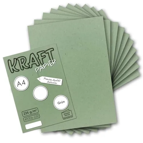 50x Vintage Kraftpapier in Grün - DIN A4 21 x 29,7 cm - 210 x 297 mm - 225 g/m² natur-grünes Recycling-Papier, ökologisch Bastel-Karton Einzel-Karte - UmWelt by GUSTAV NEUSER