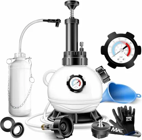 MASKO® Bremsenentlüftungsgerät 2L - Bremsenentlüfter für Scheiben- und Trommelbremsen, ideal für eine Person mit Handpumpe, präziser Druckkontrolle bis 6 bar und vollständigem Zubehör für professionellen Bremsflüssigkeitswechsel.