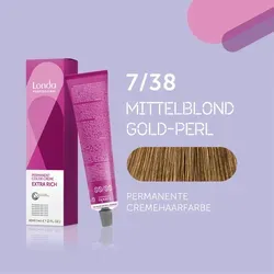 Londa Professional Extra Rich Crème Permanente Cremehaarfarbe 7/38 Mittelblond gold-perl 60ml