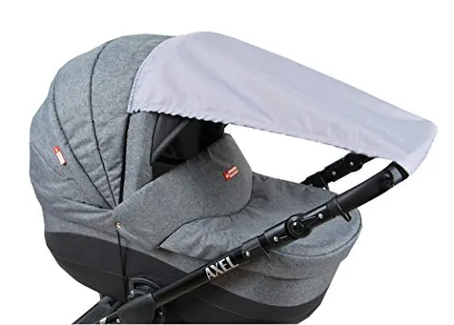 BABYLUX Sonnenschutz für Kinderwagen Buggy Babywanne UV Schutz Rollofunktion Universal SONNENSEGEL Sonnendach Verstellbar (Grau)