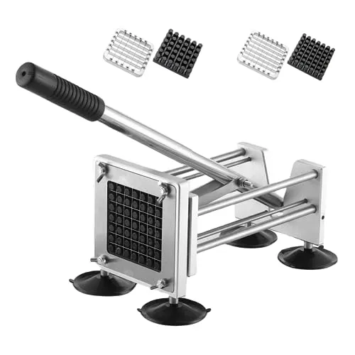 Kartoffelschneider, Pommes Frites Schneider, professioneller Edelstahl-Kartoffelschneider, mit 1/2 Zoll und 3/8 Zoll Ersatzklinge, ideal für Kartoffeln, Zwiebeln, Karotten, Gurken